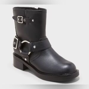 Universal Thread Womens Connor Harness Buckle Ankle Boots Combat Black 6 1/2